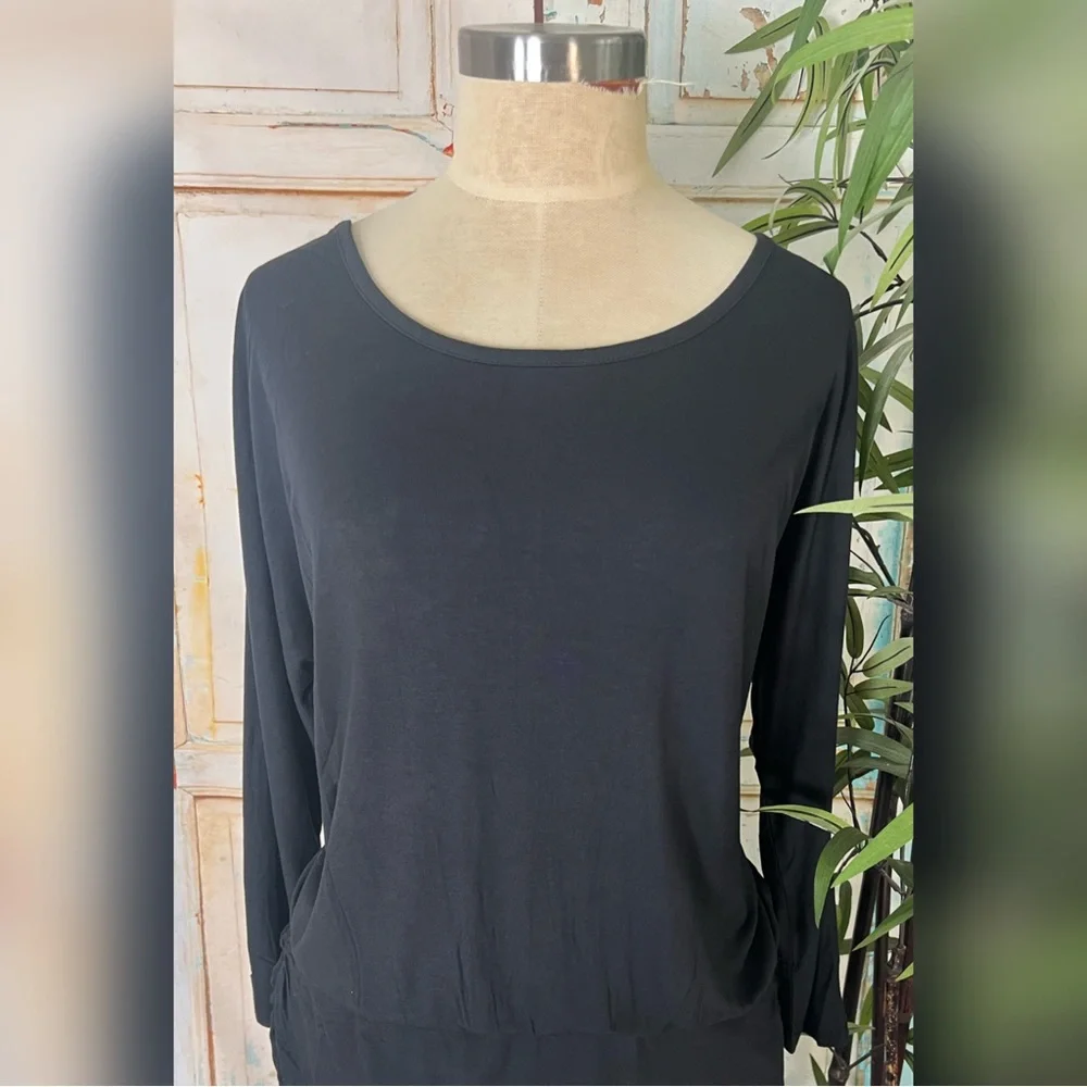New! VENUS Black Short Stretchy Ruched Detail Blouson Dress - Picture 3 of 9